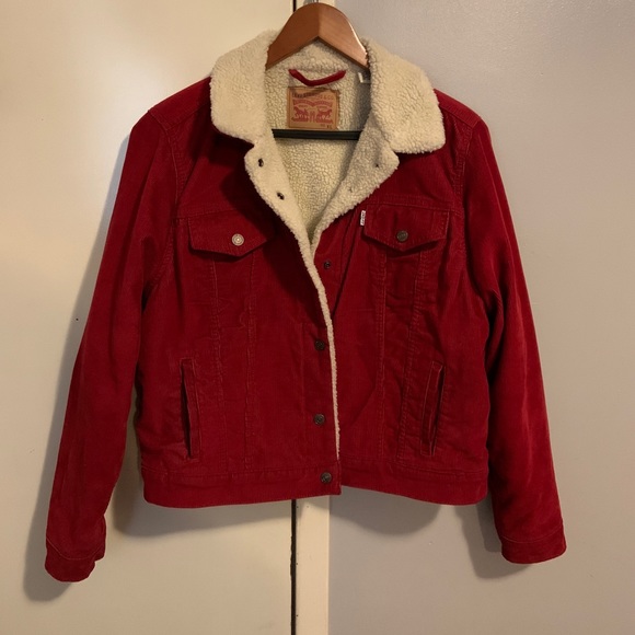 Levis Women Red Corduroy Sherpa Jacket 